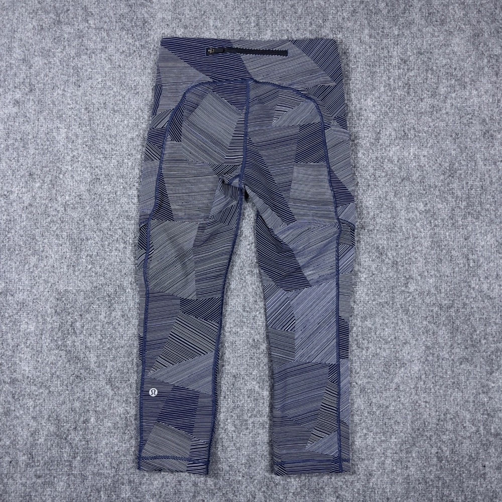 Lululemon Leggings Women 4 Navy White Geometric Linear Crop Pockets